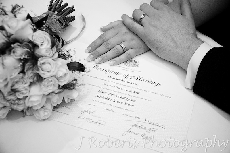 Certificate of Marriage - wedding photography sydney